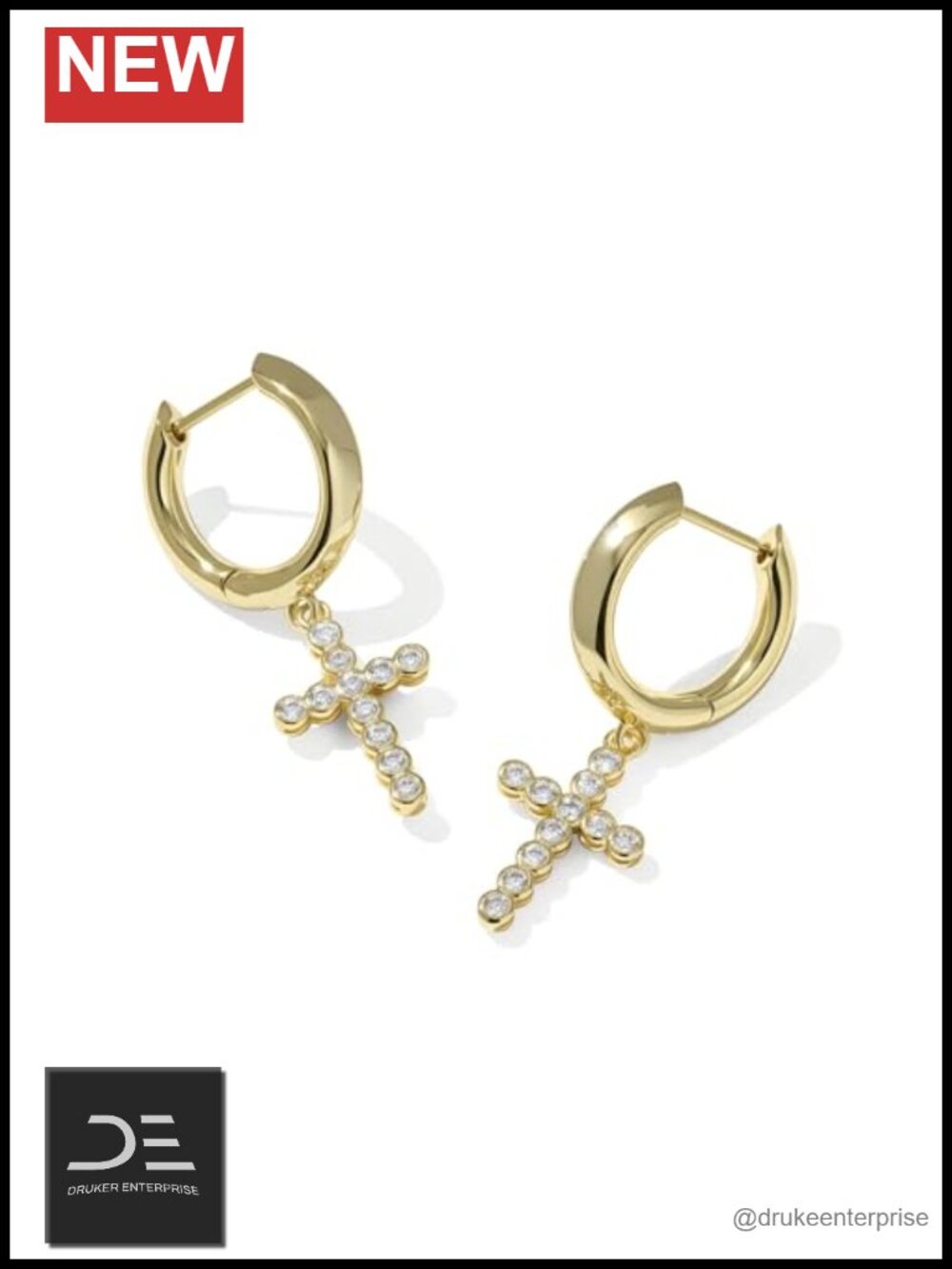 Kendra Scott Gold Plated Crystal Cross Huggie Earrings